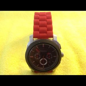 Fossil Red Silicone Quartz Watch w/ Black Dial